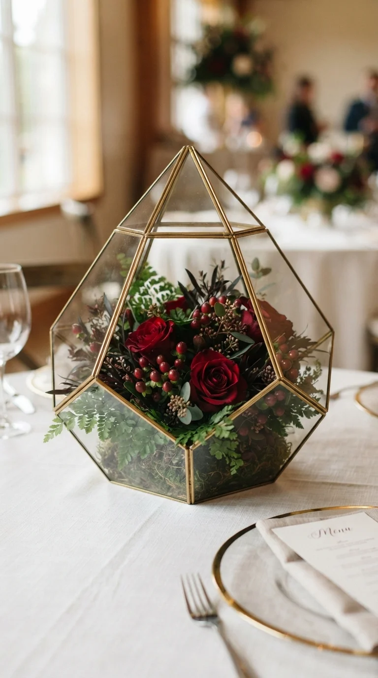 Geometric Terrarium with Merlot Blooms