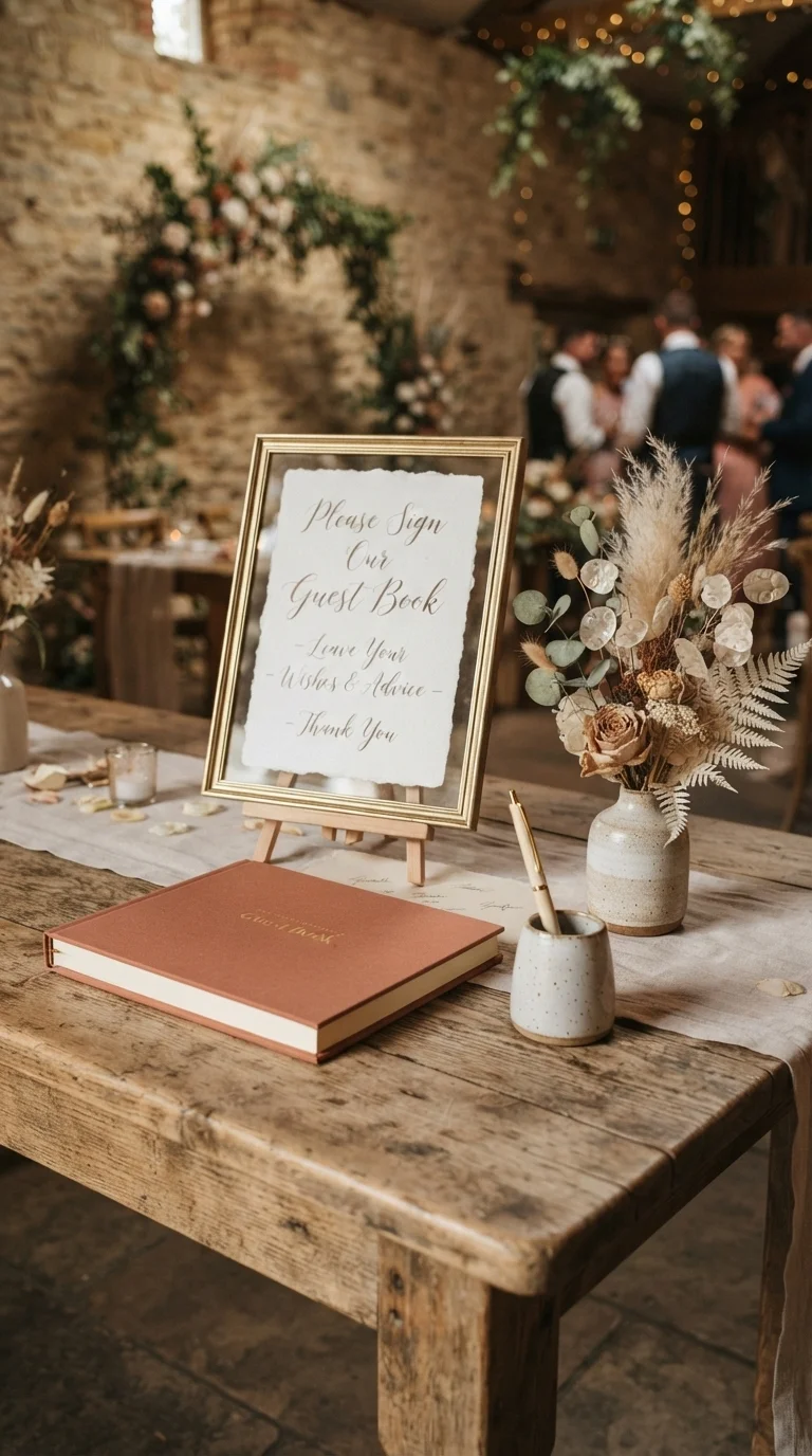 Guest Book Station with Terracotta Accents