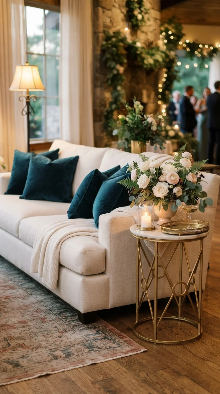 Lounge Area with Teal Velvet Pillows
