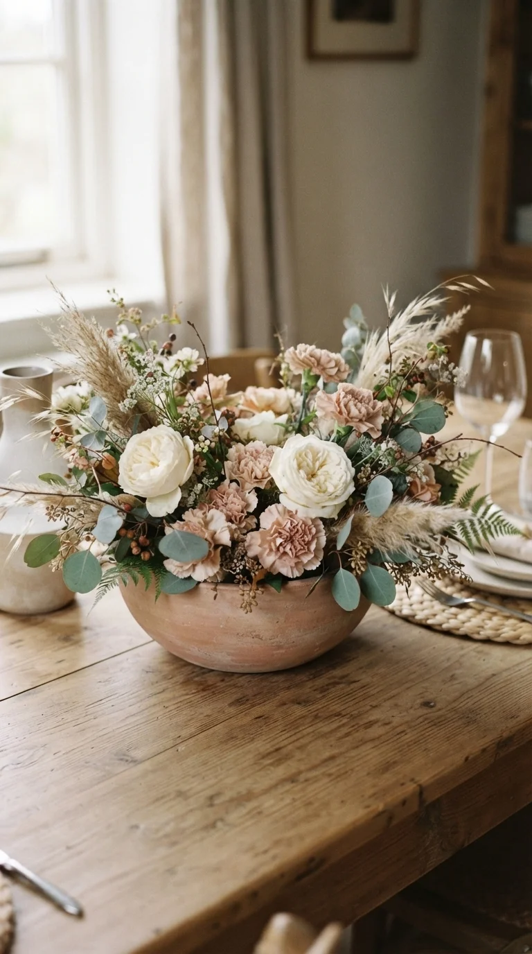 Low Terracotta Bowl Floral Centerpieces