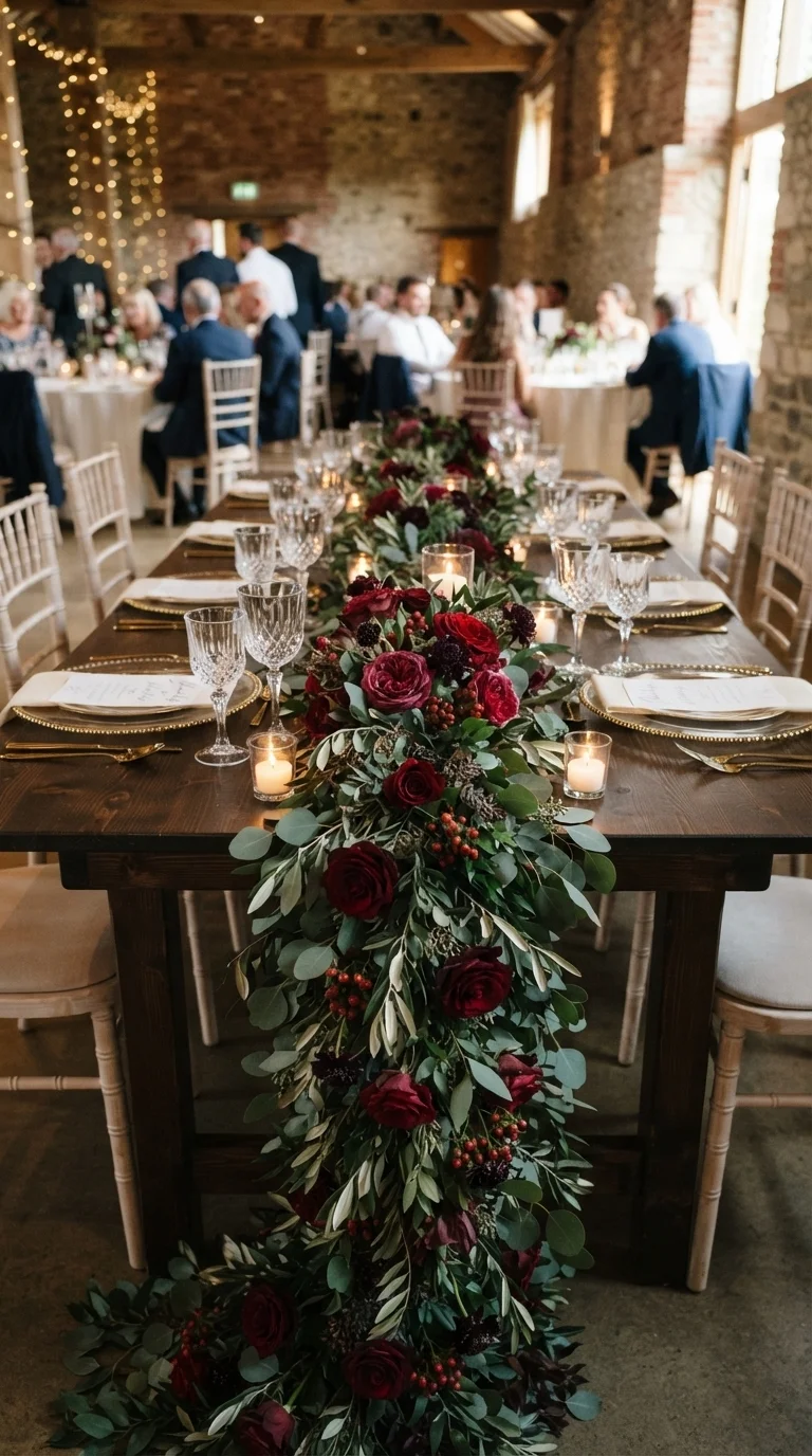 Lush Garland Runner with Merlot Accents