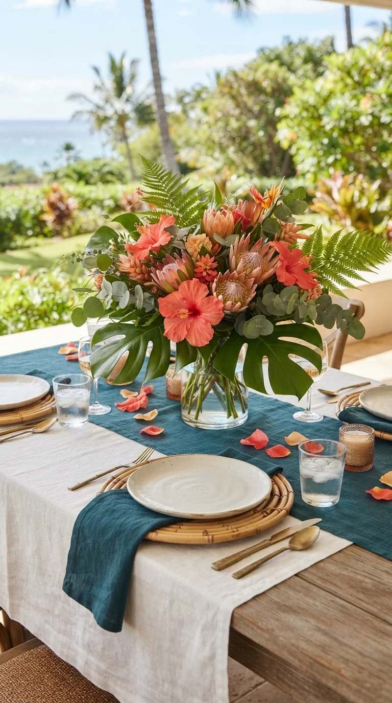 Lush Tropical Teal Table Setting