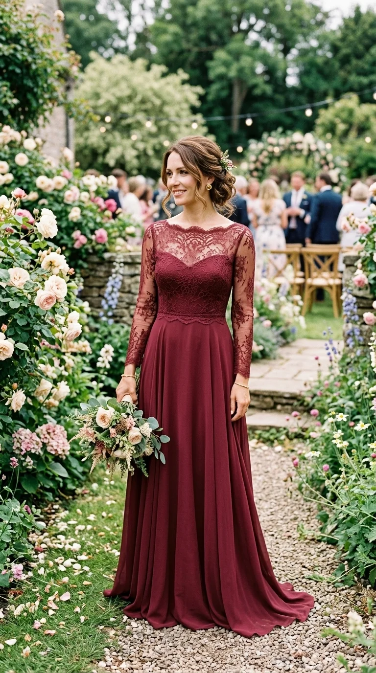 Merlot Lace Overlay Gown