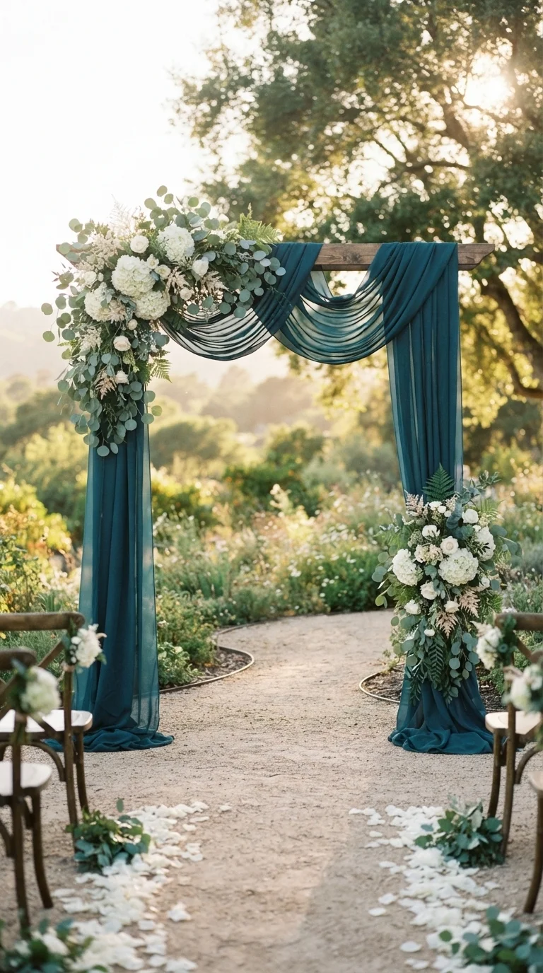 Midnight Teal Ceremony Arch Drapery