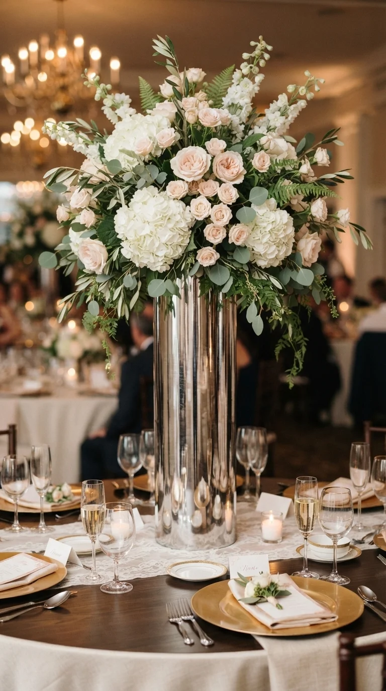 Mirrored Chrome Centerpiece Vases