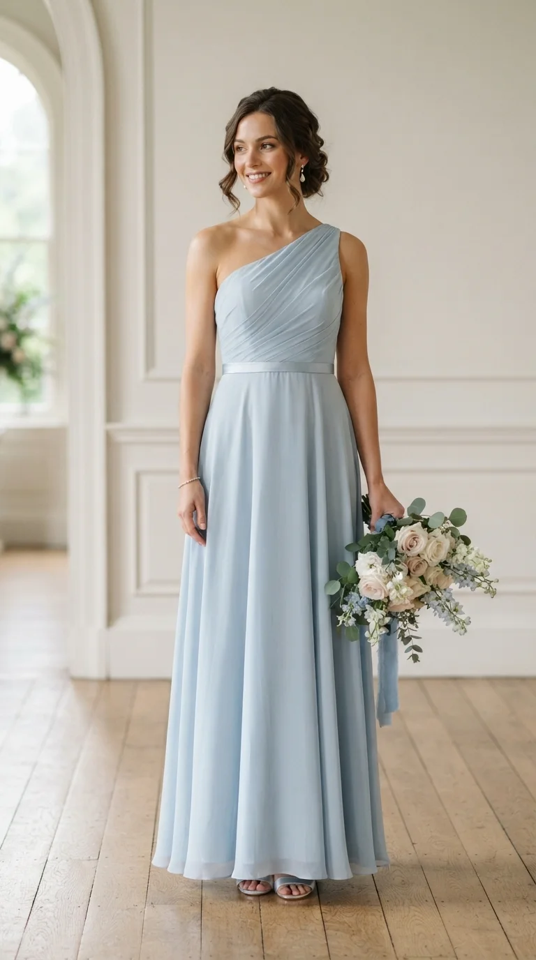 One-Shoulder Ice Blue Gowns