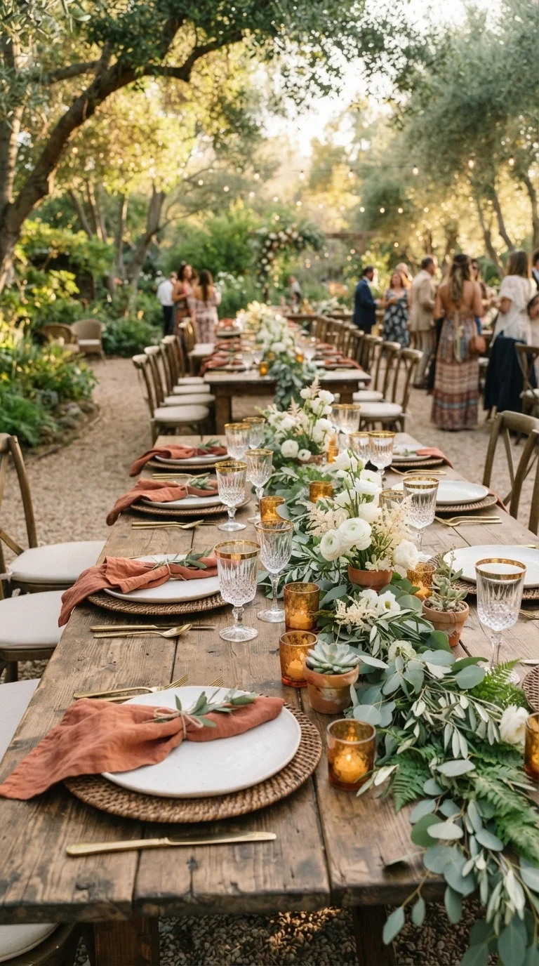 Outdoor Farm Table with Terracotta Hues