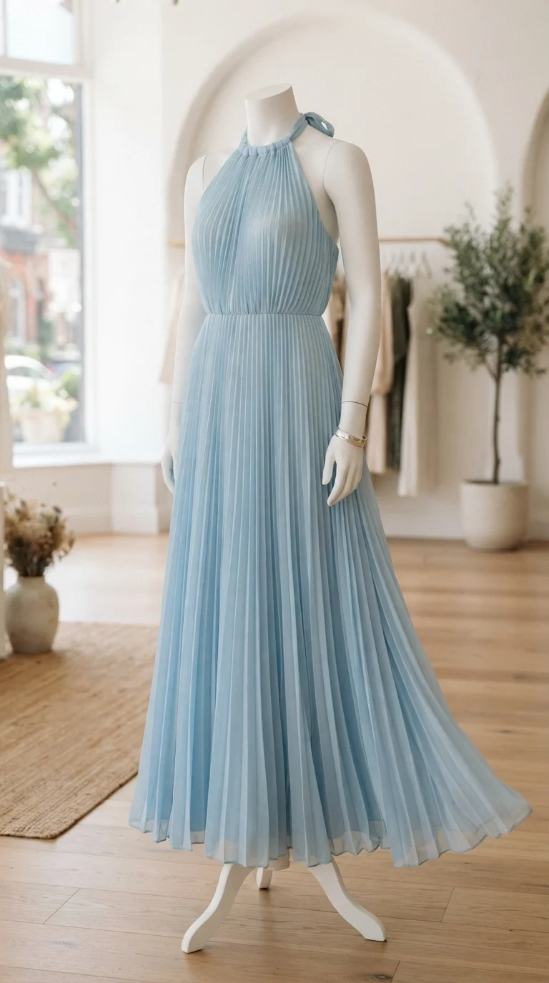 Pleated Halter Neck Dress