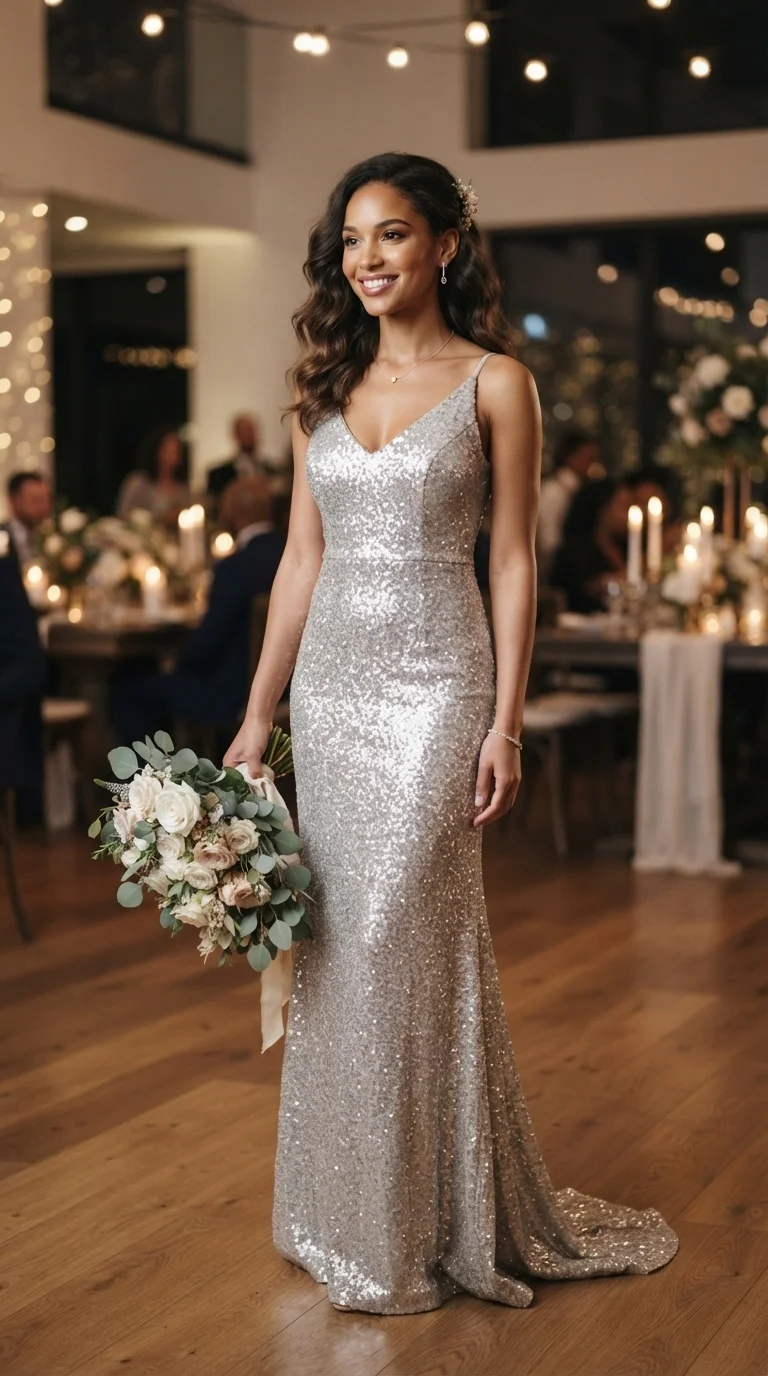 Shimmering Silver Sequin Gowns