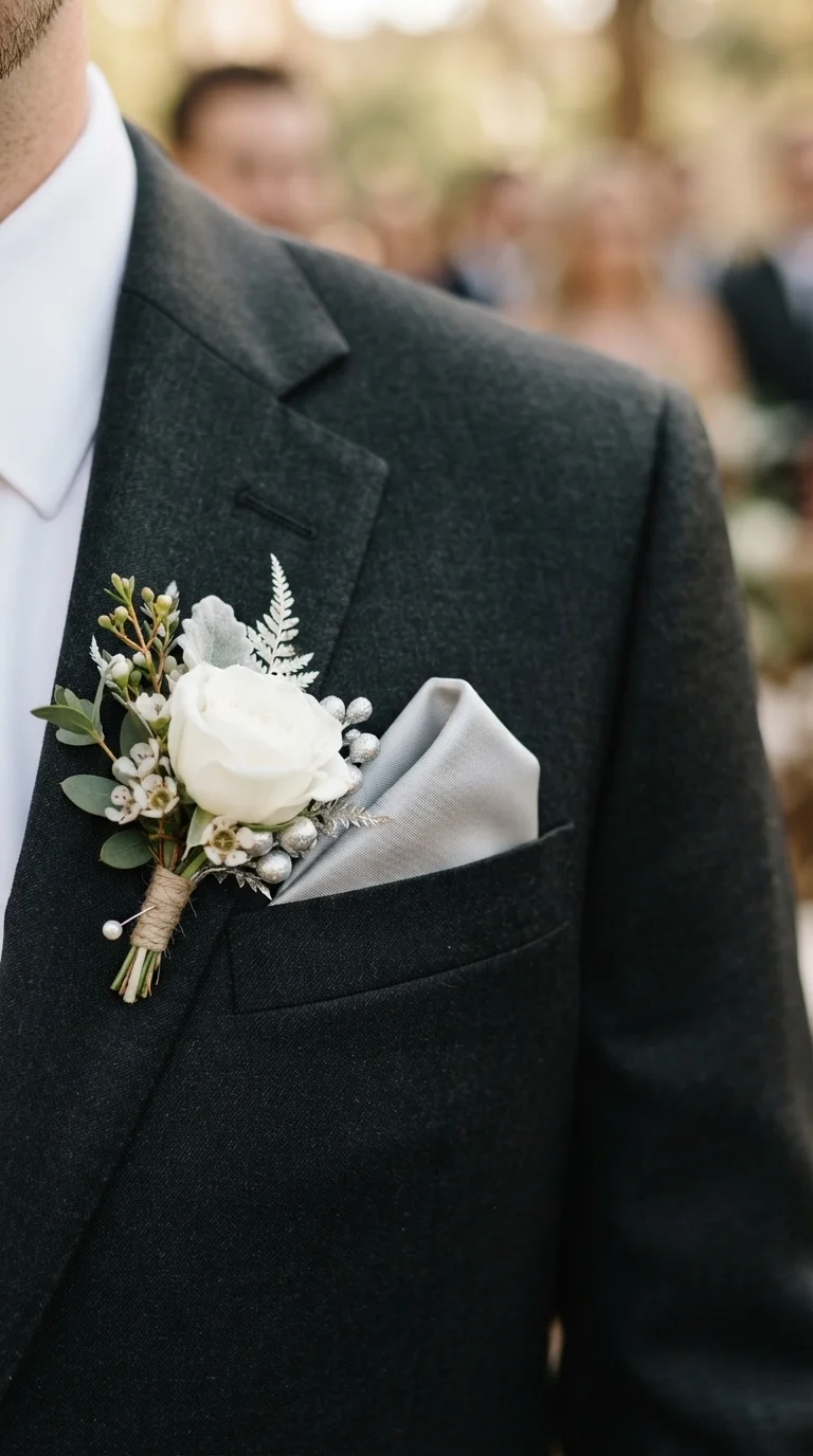 Silver Pocket Squares and Boutonnieres