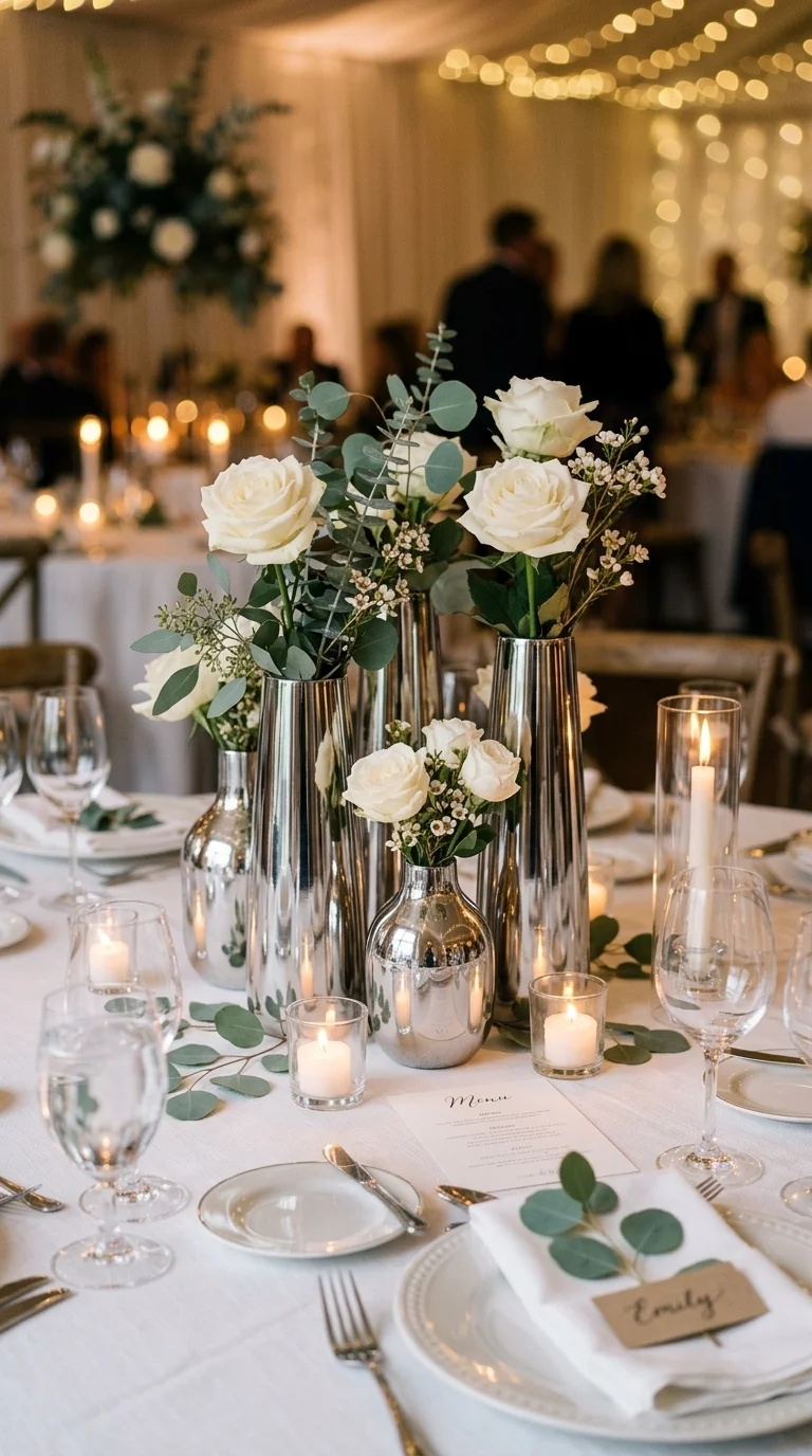 Sleek Chrome Centerpiece Vases