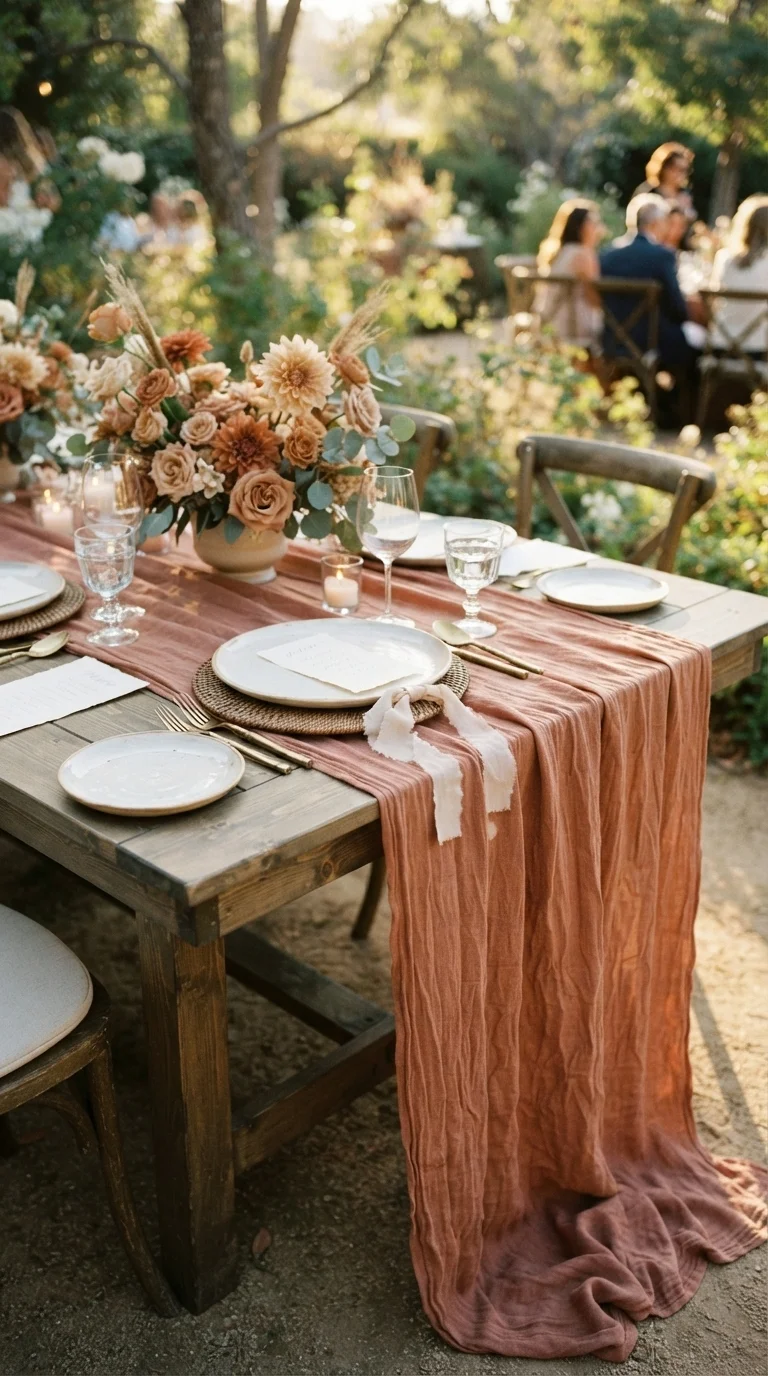 Soft Muted Terracotta Linen Runners