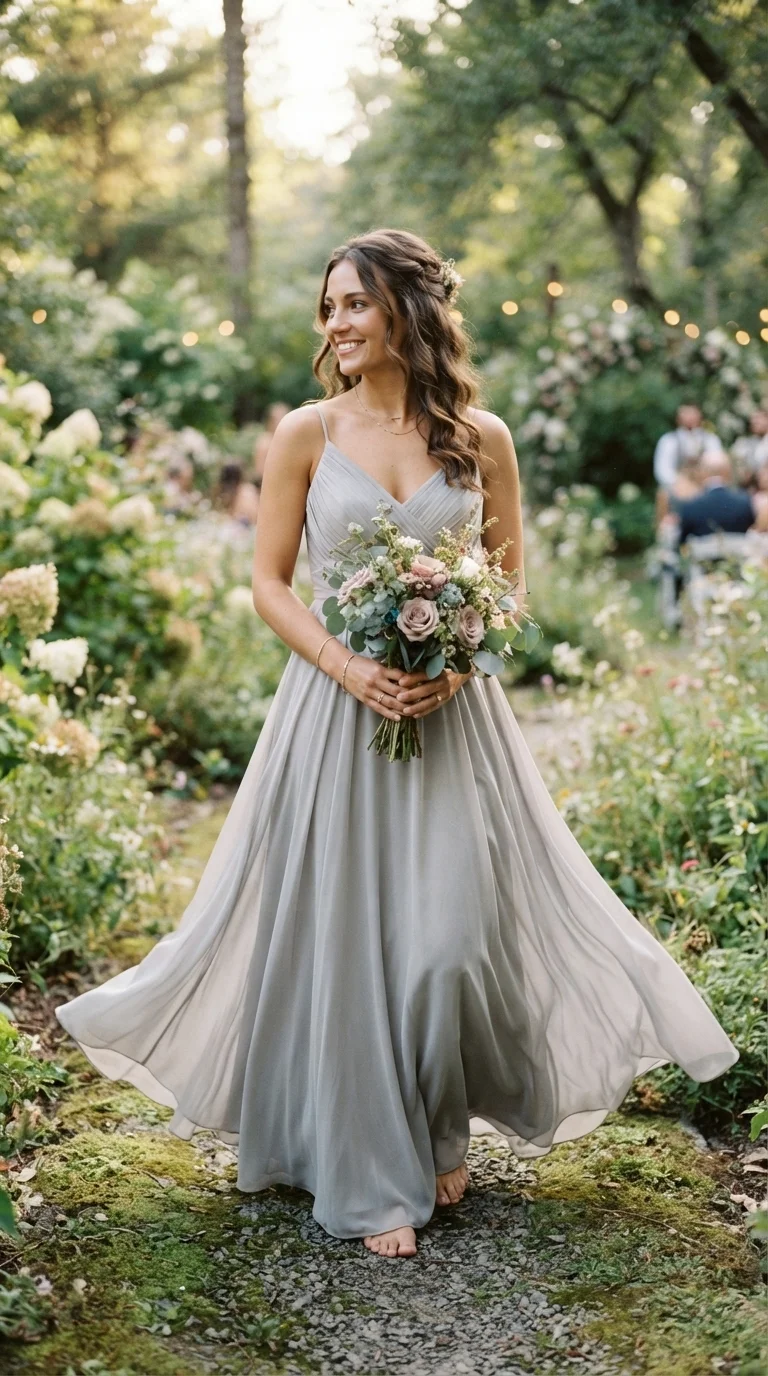 Subtle Silver Grey Chiffon Dresses