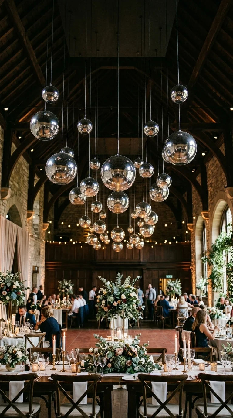 Suspended Chrome Orb Lighting