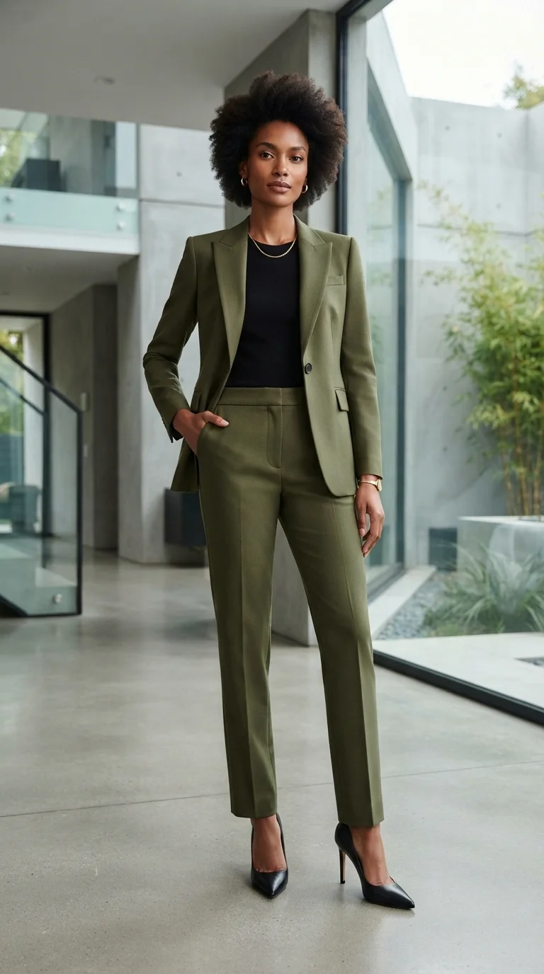 Tailored Olive Pantsuit