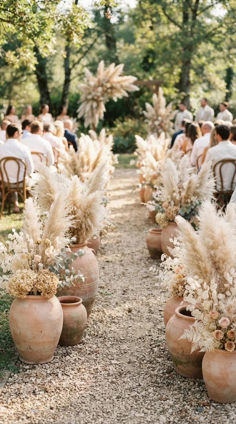 Terracotta Aisle Planters with Pampas Grass