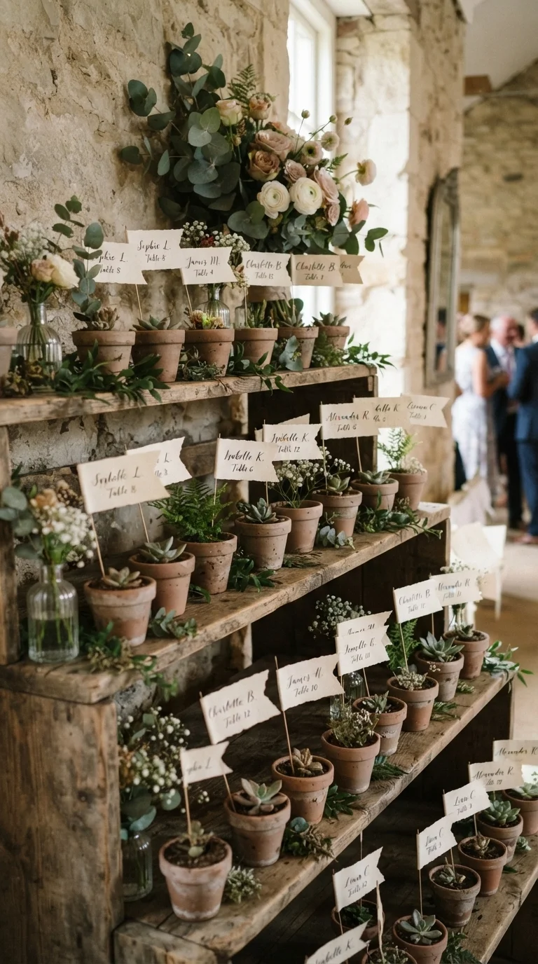 Terracotta Pot Escort Card Display Wall