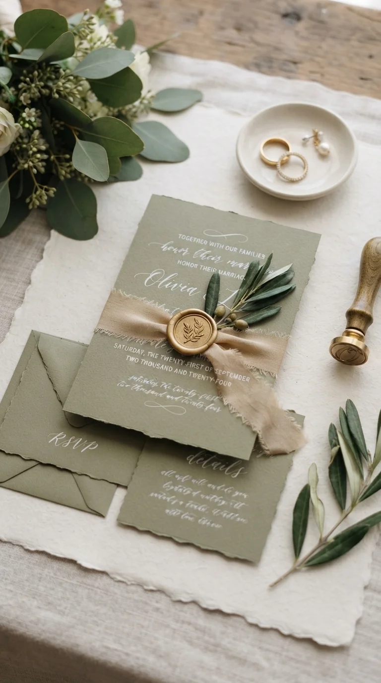 Wedding Stationery with Olive Accents