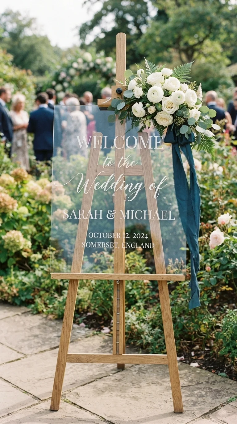 Welcome Sign with Teal Calligraphy